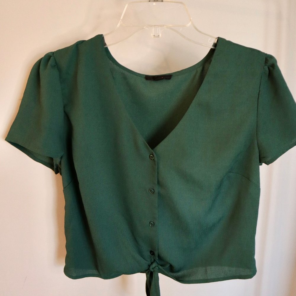 Green Chiffon Cropped Blouse